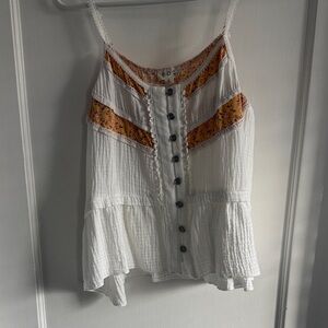 POL White and Orange Ruffle Camisole